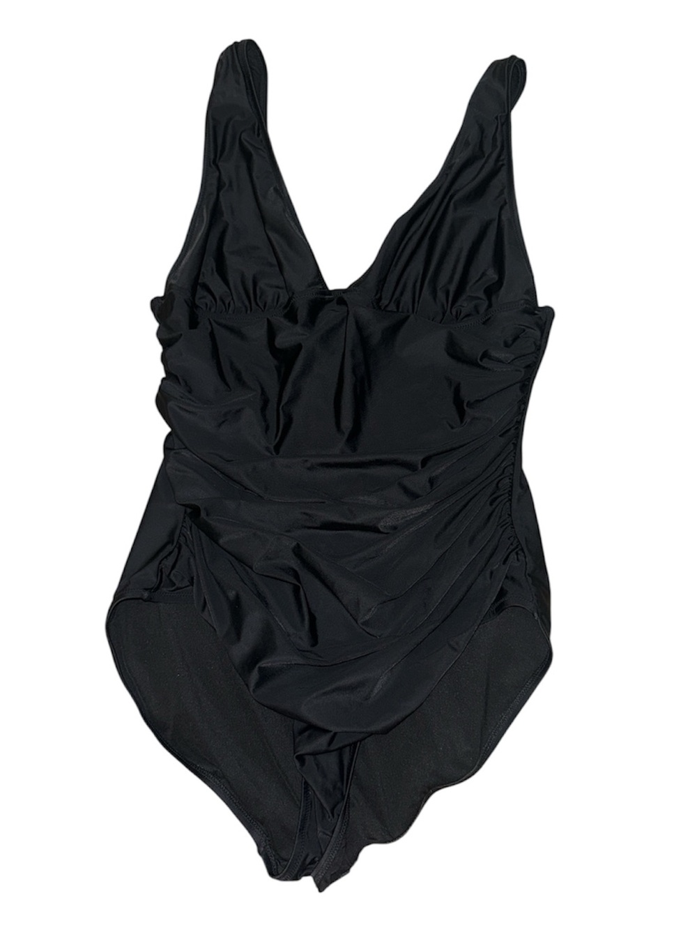 J.Crew Re-Imagined One Piece Swimsuit Black Ruched Plunge Neck Women’s size 16
